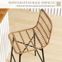 HOMCOM Rattan Counter Bar Stools Set of 2, 26" Counter Height Barstools with Back, Bar Chairs for Kitchen Island, Brown(m-4)