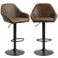 HOMCOM Adjustable Bar Stools Set of 2, Swivel Barstools with Footrest and Back, PU Leather and Steel Round Base, Coffee(m-9)