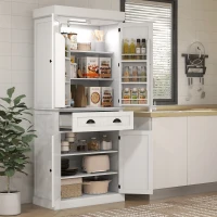 HOMCOM 71" Kitchen Pantry Cabinet with LED Lights, 6 Spice Racks, a Drawer and 4 Adjustable Shelves, White(m-8)