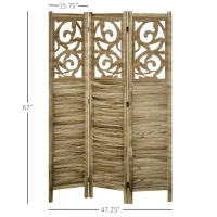 HOMCOM Wooden Room Divider, 3 Panel Double Hinged Folding Privacy Screen for Home Office, 63"x67"x0.75", Brown(m-3)