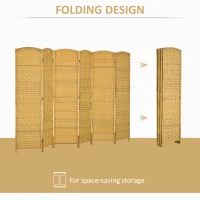 HOMCOM Folding Room Divider Screen 6 Panel 6' Tall Privacy Screen Freestanding Wood Partition for Home Office, Nature Wood(m-4)
