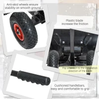 Outsunny Snow Shovel Rolling Pusher with 29" Blade, 10" Wheels & Angle-Adjustable Handle, Black(m-7)