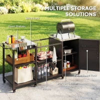 Outsunny Grill Table for Big Green Egg Grill, Heavy Duty Metal BBQ Prep Table with Stainless Steel Top and Storage Cabinet, Black(m-5)