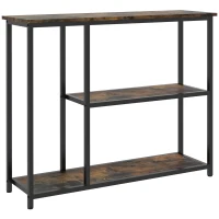 HOMCOM 39" Console Table, Entryway Table with 2 Storage Shelves, Steel Frame, Narrow Sofa Table for Living Room, Brown(m-1)