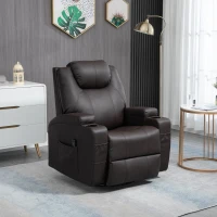 HOMCOM Massage Recliner Chair, Swivel Nursery Rocker Chair, Manual Reclining Sofa with 8 Vibration Points, PU Leather, Cup Holders, Side Pockets, for Living Room, Brown(m-1)