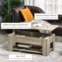 HOMCOM Lift Top Coffee Table with Hidden Storage Compartment and Open Shelf, Center Table for Living Room, Grey(m-5)