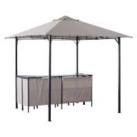 Outsunny 8' x 8' 3-Piece Patio Bar Set with Gazebo Canopy 2 Bar Stools and Bar Table with Storage Shelf for Poolside, Backyard, Garden(m-11)