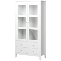 HOMCOM Kitchen Pantry Cabinet, Freestanding Storage Cabinet with 3-tier Shelves, 2 Drawers and Glass Doors, White(m-11)