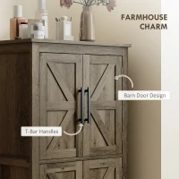 HOMCOM Bathroom Floor Storage Cabinet, Farmhouse Bathroom Cabinet with 4 Doors and Adjustable Shelf, Brown(m-5)
