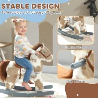 Qaba Rocking Horse, Kids Plush Horse Rocker with Rabbit Toy and Realistic Neigh for Toddlers 2–5 Years Old, Brown(m-5)