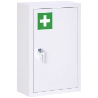 kleankin 12" x 18" Lockable Medicine Cabinet, 3 Tier Steel Medical Wall Box with 2 Keys and Shelves for Bathroom, White(m-11)