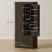 HOMCOM Farmhouse Kitchen Pantry Storage Cabinet, 64" Freestanding Kitchen Pantry Cabinet with Drawers, Distressed Dark Brown(m-3)