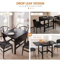 HOMCOM Solid Wood Kitchen Table, Drop Leaf Tables for Small Spaces, Folding Dining Table, Black(m-5)