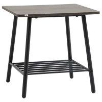 HOMCOM Square Side Table with Storage, 2-Tier End Table with Slat Shelf and Metal Frame for Living Room, Gray(m-1)
