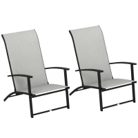 Outsunny Set of 2 Outdoor Dining Chairs with High Back, Armrests, Folding Patio Chairs for Patio, Lawn, Camping, Gray(m-11)