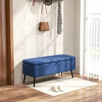 HOMCOM 40" Ottoman with Storage, Linen Upholstered Storage Ottoman Bench with Steel Legs for Living Room, Bedroom Dark Blue(m-1)