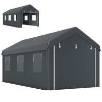 Outsunny 10' x 20' Carport, Heavy Duty Portable Garage with 6 Mesh Windows and Door, Dark Grey(m-2)