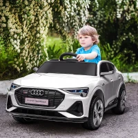 Aosom 12V Kids Electric Ride On Car, Audi E-tron, Battery Powered Toy with Parent Remote Control, Suspension System, Auxiliary Wheels, LED Lights, Music and Horn,  MP3 Player, White(m-2)