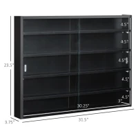 HOMCOM 5-Tier Display Cabinet, Shot Glass Display Case, Glass Curio Cabinet with 2 Glass Doors and 4 Adjustable Shelves, Black(m-3)