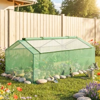 Outsunny 71" x 36" x 28" Mini Greenhouse Portable Hot House for Plants with Large Zipper Windows for Outdoor, Indoor, Garden, Green(m-8)