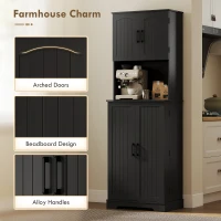HOMCOM 71.5" Tall Pantry Cabinet, Farmhouse Kitchen Storage Cabinet with Adjustable Shelves, 8 Door Spice Racks, Black(m-6)