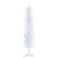 HOMCOM 5' Prelit Christmas Tree, Pencil Artificial Christmas Tree with Colorful Surface Branches, Colorful LED Lights, White(m-1)