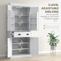 HOMCOM 71" Kitchen Pantry Cabinet with LED Lights, 6 Spice Racks, a Drawer and 4 Adjustable Shelves, White(m-6)