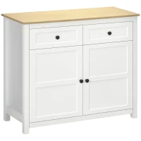 HOMCOM Sideboard, Modern Kitchen Storage Cabinet with Drawers and Adjustable Shelf, for Living Room and Entryway, White(m-9)