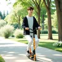 Soozier Foldable Electric Scooter for Kids Ages 6-14, with Seat and 2 Adjustable Heights, Max 6km Range & 12km/h, Orange(m-8)