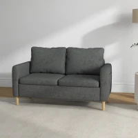 HOMCOM 56" 2 Seat Sofa, Modern Love Seats Furniture, Upholstered 2 Seater Couch with Side Pockets, Solid Wood Frame, Grey(m-8)