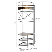 HOMCOM Industrial Corner Hall Tree with Shoe Bench, Entryway Coat Rack, Freestanding Coat Tree with 6 Double Hooks, Rustic Brown(m-14)