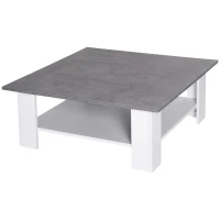 HOMCOM Square Coffee Table with Storage Shelf and Cement-like Tabletop for Living Room, White(m-2)