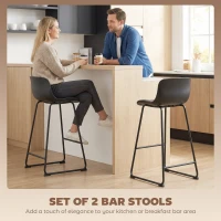 HOMCOM Modern Bar Stools Set of 2, PU Leather Barstools, Counter Height Kitchen Chairs for Breakfast Bars, Dining Room, Black(m-4)