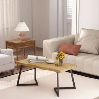 HOMCOM Coffee Table Curved Thick Top Living Room Accent Table Black Metal Legs, 39.4" x 19.7" x 17.7", Oak(m-8)
