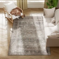 HOMCOM Machine Washable Area Rug 4x6, Non-Slip Traditional Floor Cover Foldable Carpet for Living Room, Dark Mixed-Brown(m-12)