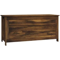 HOMCOM 39.4" Storage Trunk w/ 2 Safety Hinges, Wooden Storage Bench w/ Side Handles, Storage Chest for Playroom, Rustic Brown(m-11)