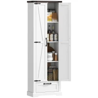 HOMCOM 71" Pantry Cabinet, Kitchen Storage Cabinet with Adjustable Shelves, Barn Doors and Drawer for Dining Room, White(m-13)