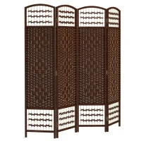 HOMCOM 4 Panel Folding Room Divider Portable Privacy Screen Wave Fiber Room Partition for Home Office Brown(m-1)
