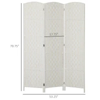 HOMCOM Room Divider, 3 Panel Folding Privacy Screen, 6FT Tall Portable Weave Partition Wall Divider for Bedroom, White(m-3)