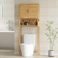 HOMCOM Over The Toilet Storage Shelf, Bathroom Organizer with 2 Doors, Open Compartment and Adjustable Shelf, Natural(m-8)