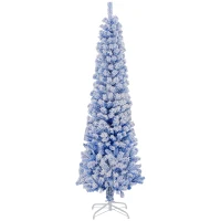 HOMCOM 6ft Flocked Christmas Tree, Pencil Christmas Tree with Realistic Branch Tips, Folding Metal Stand, Blue(m-2)