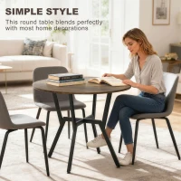 HOMCOM 35" Round Dining Table, Modern Dining Room Table with Steel Frame, Space Saving Small Kitchen Table, Rustic Brown(m-4)