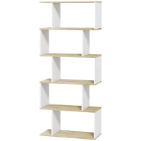 HOMCOM 5-Tier Bookshelf, Geometric S Shaped Bookcase, Tall Narrow Display Shelf for for Living Room, Study Room, White(m-2)