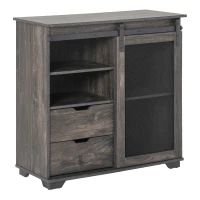 HOMCOM Industrial Sideboard Buffet Cabinet, Kitchen Cabinet, Coffee Bar Cabinet with 2 Drawers, 2 Open Shelves and Metal Mesh Sliding Door, Dark Brown(m-1)