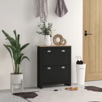 HOMCOM Entryway Shoe Cabinet with 2 Flip Drawers and Adjustable Shelves, 12 Pair Shoe Storage Organizer for Hallway, Black(m-1)