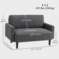 HOMCOM Loveseat Sofa, Linen 2 Seater Sofa Couch with Thick Padded Seat & Backrest for Living Room, Home Office, Dark Grey(m-3)