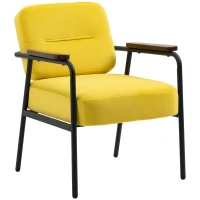 HOMCOM Modern Accent Chair with Cushioned Seat and Back, Upholstered Velvet Armchair for Bedroom, Living Room Chair with Arms and Steel Legs, Yellow(m-11)