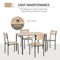 HOMCOM Rustic Industrial 5-Piece Dining Table Set Black Metal with 4 Chairs for Kitchen, or Dining Room, Oak(m-7)