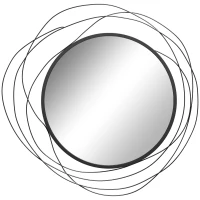 HOMCOM 25.6" Circle Mirror for Wall, Modern Metal Wall Art for Living Room, Bedroom and Dining Room, Black(m-11)