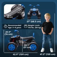 Qaba 2-Seater All-Terrain 4 Wheeler, 24V Kids ATV Ride-On, Electric Quad Car with Dual Motor, for Boys and Girls, Blue(m-3)